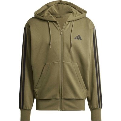 adidas M 3 STRIPES FL FZ HD mikina khaki – Zboží Mobilmania
