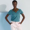 Dámská Trička Jednobarevné tričko s tuniským výstřihem šedozelená