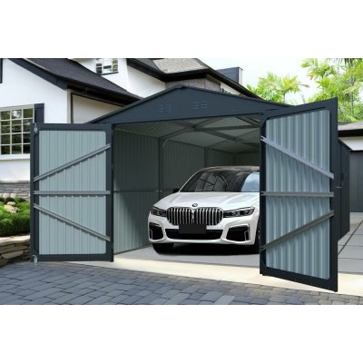 Plechová garáž BestBerg AG-18A / 18 m² / 602 x 300 x 232 cm / šedá – Zboží Mobilmania