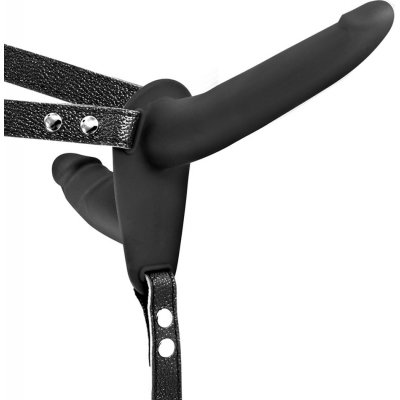 Fetish tentation Vibrating Strap on With Double Dildo Black Strap on – Zboží Mobilmania