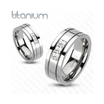Šperky eshop Titanový prsten tři čtvercové zirkony F1.10 – Zboží Mobilmania