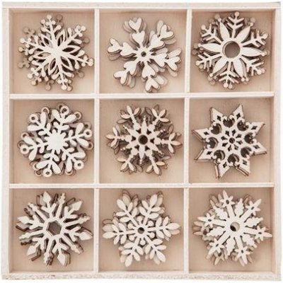 dpCraft Dřevěné dekorace sněhové vločky 45 ks (DPDN-061)