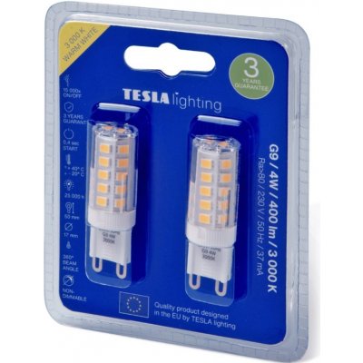 TESLA G9 4W dvoj LED žárovka, G9, 230V, 4W, teplá bílá, 400lm, 3000K, dvoj G9000430-PACK2