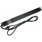 XtendLan ZASUVKA8B-19-C14 Rozvodný panel, 19", 8x 230V, ČSN, přívodní kabel IEC 320 C14, vypínač, indikátor napětí ZASUVKA8B-19-C14 – Zboží Živě