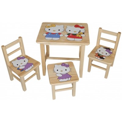 Drew-mix Dětský stůl ze dřeva se židličkami Hello Kitty Vzor 7 – Zboží Mobilmania