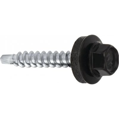 Samořezný střešní farmářský šroub KLIMAS 4,8 x 35 SW8 RAL 9005 Černý s podložkou EPDM (250 ks/bal) – HobbyKompas.cz