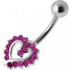 Piercing Šperky4U stříbrný piercing do pupíku srdíčko tmavě růžové zirkony BP01026-F