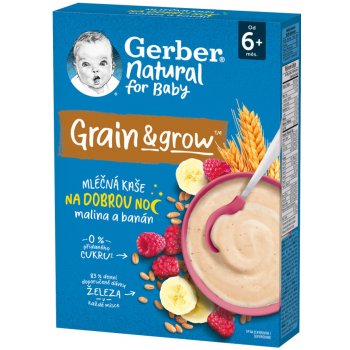 Gerber Natural Mléčná kaše pšenično ovesná malina a banán 220 g