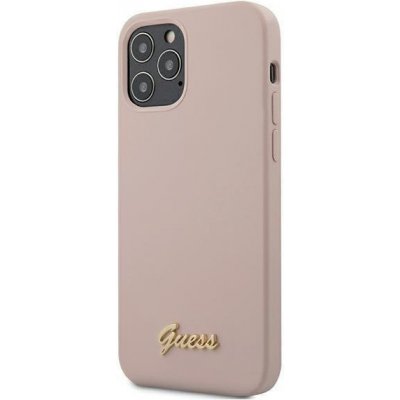 Pouzdro Guess iPhone 12 Pro Max růžové Silicone Script Gold Logo jasnorůžové/light – Zboží Mobilmania