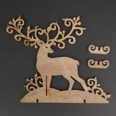 Amadea Dřevěná dekorace 3D jelen šedohnědý,výška 15 cm