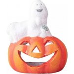 Dekorace keramika Halloween oranžová dýně s duchem 9,5x10cm