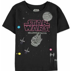 CurePink Dětské tričko Star Wars|Hvězdné války: Millennium Falcon Death Star černá