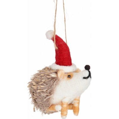 sass & belle Plstěná vánoční ozdoba Hedgehog in Santa Hat červená barva béžová barva textil – Zboží Dáma