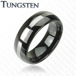 Šperky Eshop - Černý prsten z wolframu, pás stříbrné barvy, zaoblený povrch, 8 mm Z36.11 - Velikost: 50 – Zboží Mobilmania