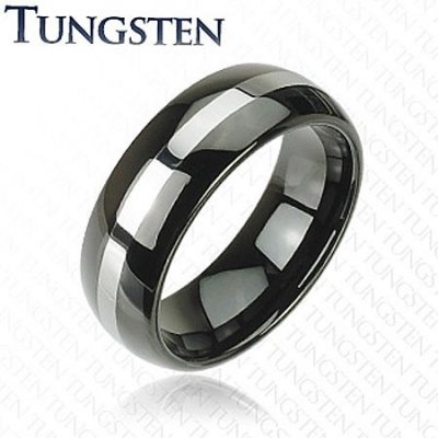 Šperky eshop Černý prsten z wolframu pás stříbrné zaoblený povrch z36.11 – Zboží Mobilmania