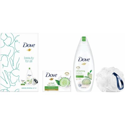 Dove Beauty For All Fresh Refreshing sprchový gel 250 ml + Go Fresh toaletní mýdlo 100 g + mycí houba dárková sada