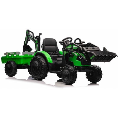 Beneo Elektrický traktor TOP-WORKER 12V s naběračkami a přívěsem Jednomístné měkké PU sedadlo MP3 Přehrávač s USB vstupem Zadní pohon 2 x 45W Motor EVA kola 12V/10Ah baterie zelená – Zboží Mobilmania