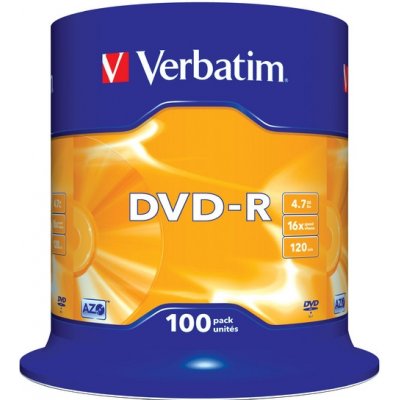 Verbatim DVD-R 4,7GB 16x, Advanced AZO, cakebox, 100ks (43549) – Sleviste.cz