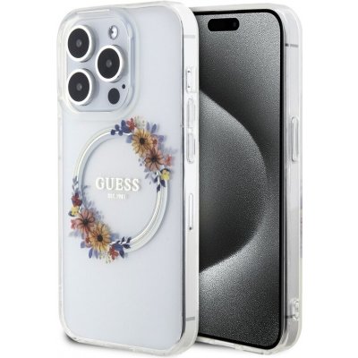 Guess PC/TPU Flowers Ring Glossy Logo MagSafe Apple iPhone 15 PRO Transparent – Zboží Mobilmania