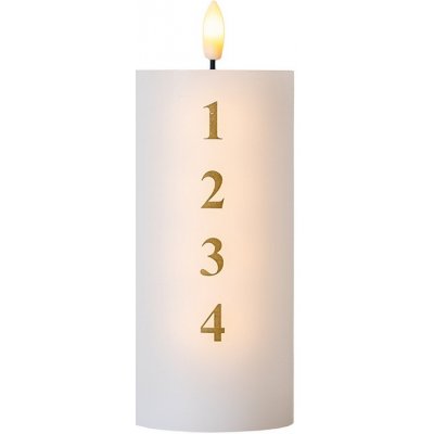 SIRIUS LED svíčka na baterie vosková Sille adventní s čísly, Ø 7 × 15 cm, bílá/zlatá – Hledejceny.cz