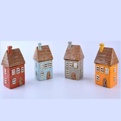 Ego Dekor Keramický domeček na čajovou svíčku SÁGA, svícen DOMEČEK NA NÁMĚSTÍ, barva: červená/sv.modrá/šedá/oranžová, výška: 14cm|MyScandi - pomněnková modrá – Hledejceny.cz