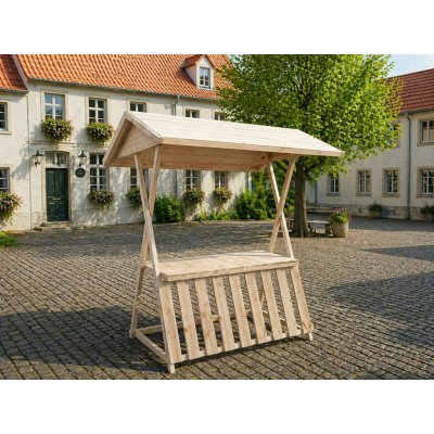 nejzahradnidomek.cz Dřevěný prodejní stánek s mřížkou natur, 1,25 × 1,9 m – Sleviste.cz