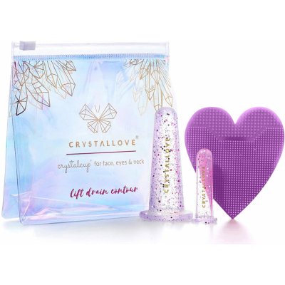 Crystallove Crystalcup® For Face Eyes & Neck Lift Drain Contour Silikonové baňky pro masáž obličeje Crystal 2 druhy baněk + silikonový kartáček – Zboží Mobilmania