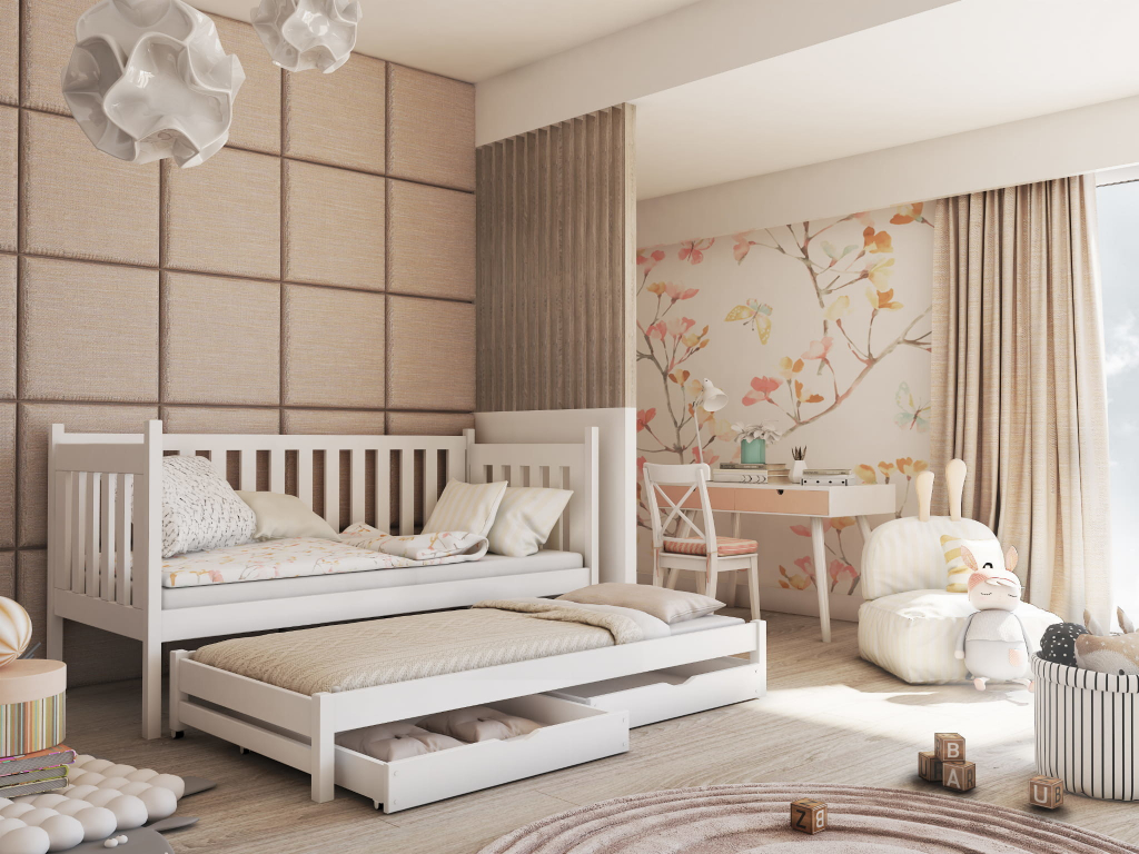 DP - Detske postele Kaja s výsuvným lůžkem a úložným prostorem Barva Bílá