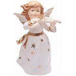 Nefertitis Svícen porcelánový na čajové svíčky Anděl bílý s housličkami 22 cm NF20368 - výška cca 22 cm – Zboží Mobilmania