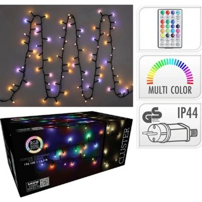 Koopman LED světelný řetez 196 teplá bílá + RGB, IP44, 6,5 m – Hledejceny.cz