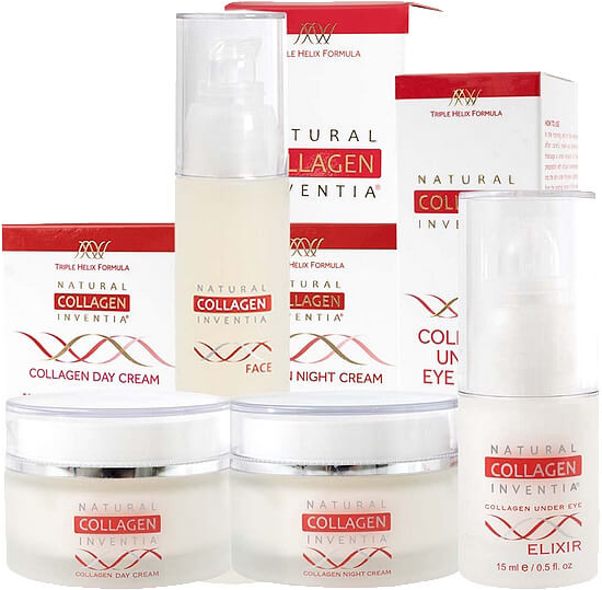 Inventia Živý kolagen FACE 50 ml + Denní krém 50 ml + Noční krém 50 ml + oční elixír 15 ml