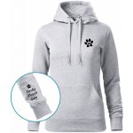 Dámská mikina s kapucí PSÍ TLAPKA a jména psů na rukávu SVĚTLE šedý melír Černý – Zboží Dáma