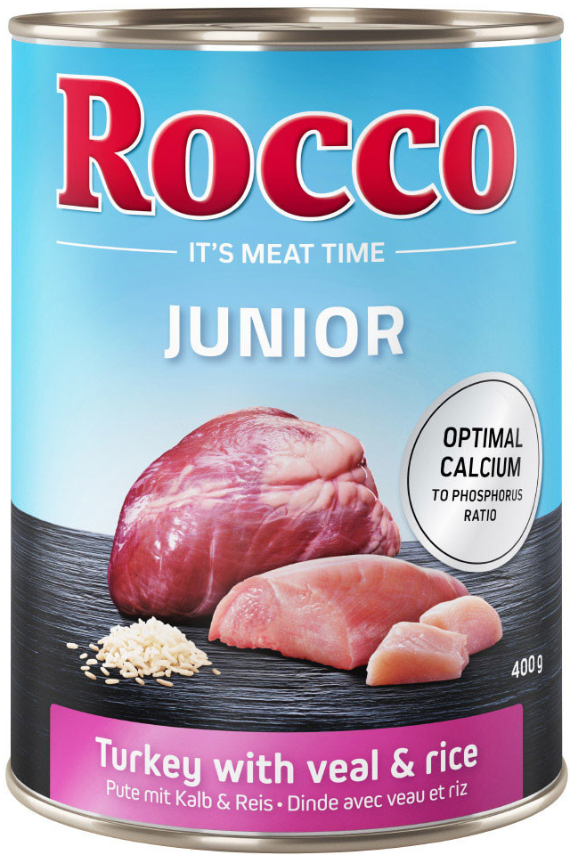 Rocco Junior krůtí s telecími srdci a rýží 24 x 400 g
