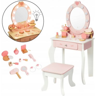 Milly mally dřevěný toaletní stolek pro děti s LED osvětlením a stoličkou Elly Pink – Zbozi.Blesk.cz