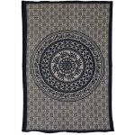 Sanu Babu přehoz na postel s tiskem Mandala sloni béžový černý tisk 202 x 140 cm – Zboží Mobilmania
