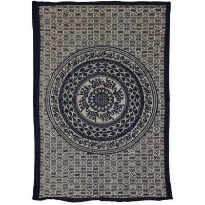 Sanu Babu přehoz na postel s tiskem Mandala sloni béžový černý tisk 202 x 140 cm – Zboží Mobilmania