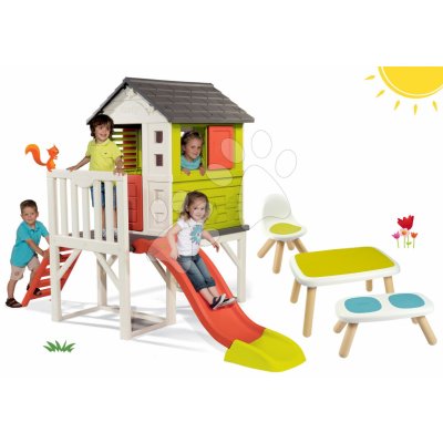 Smoby Set domeček na pilířích Pilings House s 1,5 m skluzavkou a stůl s lavičkou a židličkou KidChair od 24 m – Hledejceny.cz