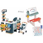 Smoby Set obchod elektronický smíšené zboží s chladničkou Maxi Market a školní lavice na kreslení a magnetky Little Pupils – Zboží Mobilmania