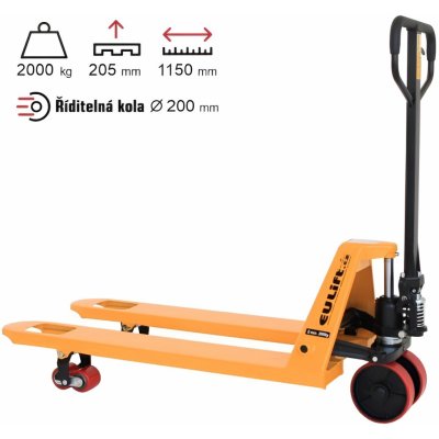 B2B Partner Paletový vozík s délkou vidlic 800 mm, nosnost 2000 kg, pryžová kola – HobbyKompas.cz