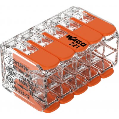WAGO Svorka krabicová 221-420 páčková spojovací pro všechny druhy vodičů 10 x 4 mm², oranžová/transparentní 221-420 – Zboží Mobilmania