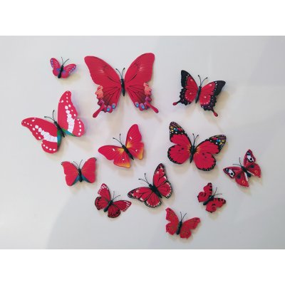 Nalepte.cz 3D motýli na zeď červená 12 ks 5,5 cm až 12 cm – Zbozi.Blesk.cz