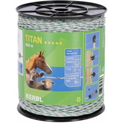 BRAVSON GROUP Ohradníkové lanko KERBL 445528 TITAN 400m 3 x 0,25mm Cu+ 3 x 0,20mm Inox, bílá zelená – Hledejceny.cz