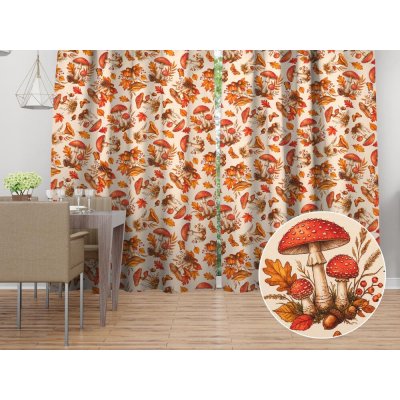 Biante Dekorační závěs Leona LN-183 Mochomůrkové snění na krémovém 130x220 cm – Hledejceny.cz