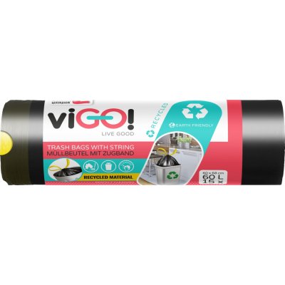 viGO! Pytle zatahovací LDPE 60l 22µm 15 ks černé