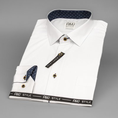 AMJ pánská košile dlouhý rukáv regular fit s vetkávaným vzorem a modrými doplňky bílá VDR838/13 – Zboží Mobilmania