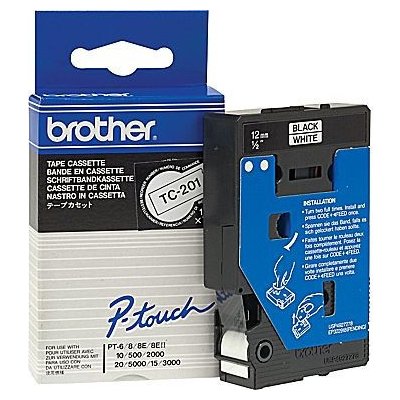Brother TC-201 černý tisk / bílý podklad originální páska 12 mm x 7,7 m – Zboží Mobilmania