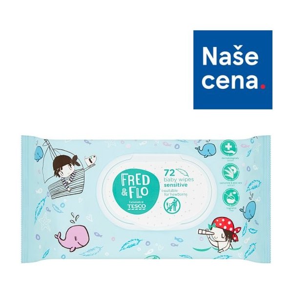 Tesco Fred & Flo dětské čisticí ubrousky pro citlivou pokožku neparfémované  72 ks od 35 Kč - Heureka.cz