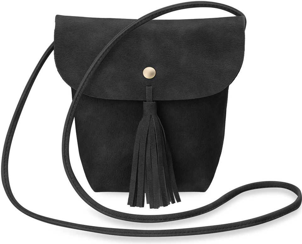 praktická dámská kabelka listonoška s klopou a třásněmi černá
