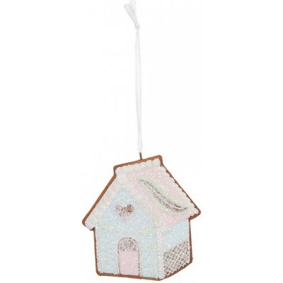 Závěsná dekorace modrá perníková chaloupka Frosted Ginger - 9*1*10 cm - Clayre & Eef – Hledejceny.cz