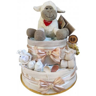 BabyDort dvoupatrový plenkový dort pro miminko neutrální OVEČKA – Zboží Mobilmania